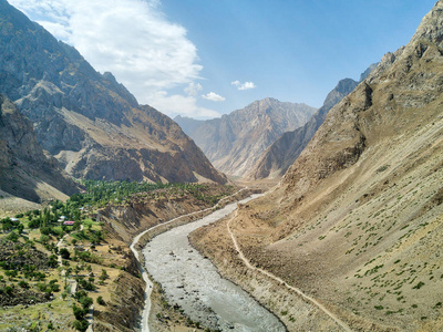 帕米尔高速公路在瓦坎走廊采取的塔吉克斯坦于2018年8月在HDR。