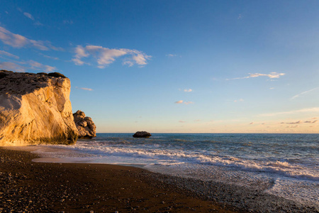 s rock on stone beach during susnet. Landscape taken on Cyprus i