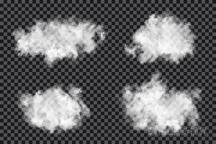 透明背景上的矢量云. 现实的蓬松云与烟雾纹理. 向量插画-正版商用图