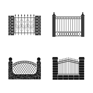 门和栅栏符号的独立对象。股票的门和墙矢量图标集