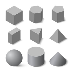 在白色背景上隔离的等距矢量几何图形模板中的几何形状集照片