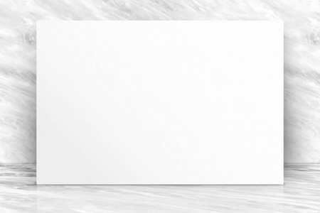 空白长白纸海报，豪华白色光滑大理石墙和浮子模板添加您的内容或设计业务演示文稿。