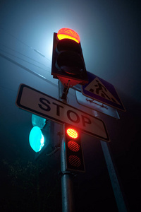 夜间有人行横道标志的红绿灯图片