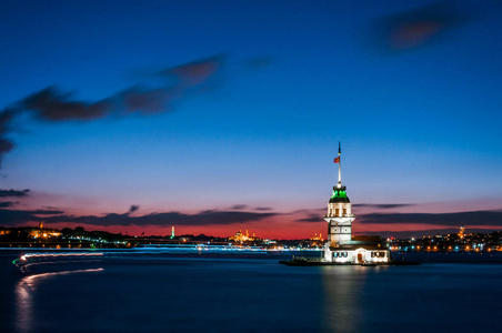 s Tower with sunset sky in Istanbul, Turkey KIZ KULESI  USKUDA