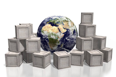 三维地球木箱伟大的主题，如货运货物运输，交货等。