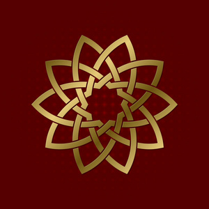 十瓣花的神圣几何符号。 金色曼陀罗标志。