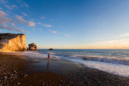 s rock on stone beach during susnet. Landscape taken on Cyprus i