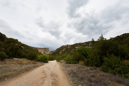 美丽的阿瓦卡斯峡谷山谷徒步旅行。 塞浦路斯岛上的风景。