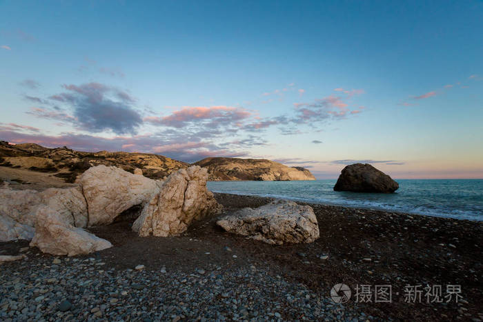 s rock on stone beach during susnet. landscape taken on cyprus i