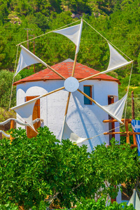 希腊在罗德岛希腊的风车