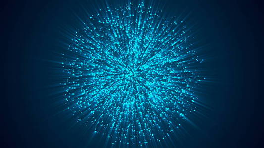 小球体许多抽象的小蓝色粒子在球体形状的空间, 计算机生成抽象的背景