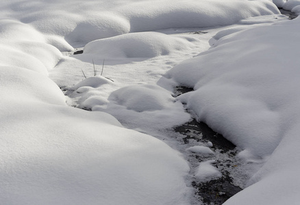 冬天的小溪。 雪盖。