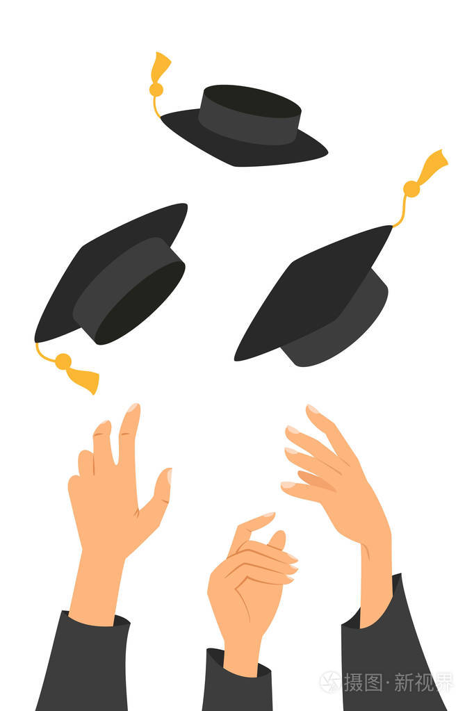 教育理念手中的毕业生扔毕业帽在空中. 矢量图.插画-正版商用图片17j8