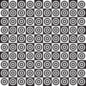 有圆圈的格子图案。无缝抽象几何黑白图案。矢量图。