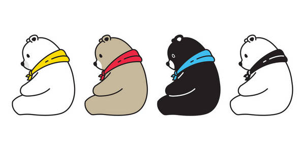 熊矢量北极熊卡通人物图标标志坐围巾插图涂鸦