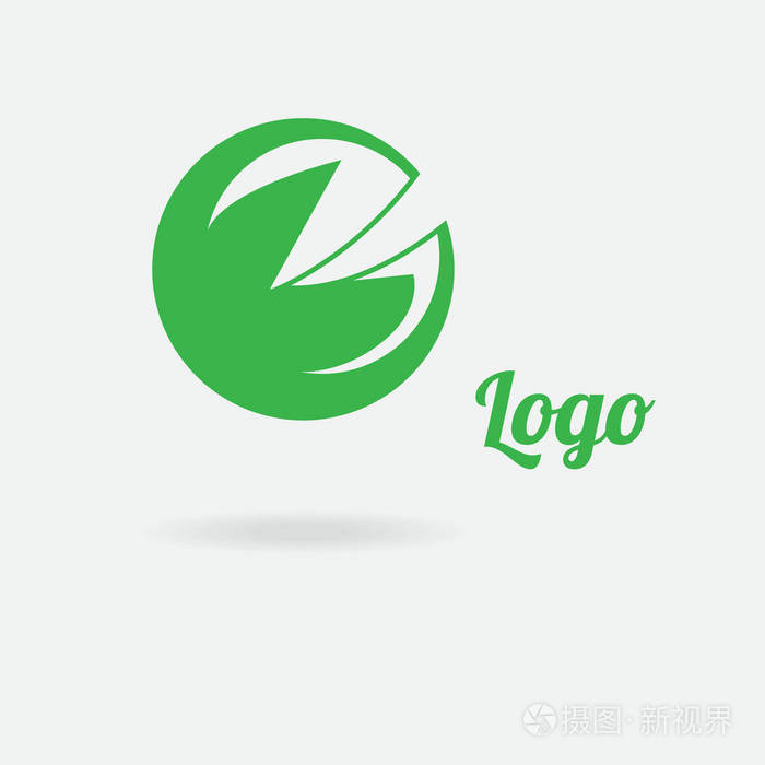绿色标志/图形是绿色的,椭圆形的,花叶植物. 新公司的标志.