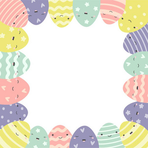 绘制鸡蛋矢量复活节框架与复活节鸡蛋手工绘制在白色背景.