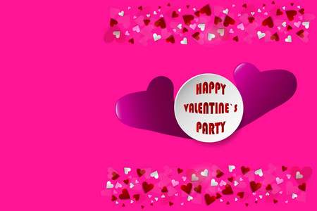 s Party vector with two bent pink hearts in the right side of th