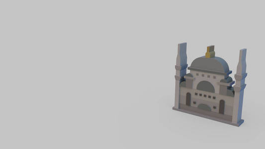 灰色背景下孤立的SultanahmetCami清真寺3D图标