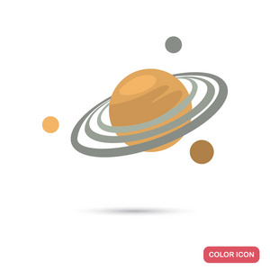 土星行星与卫星颜色平面图标的网络和移动设计