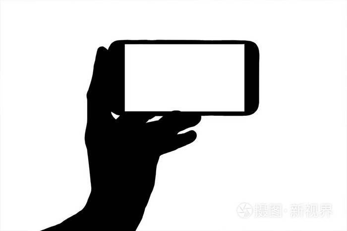 手剪影与手机在白色背景拍摄视频