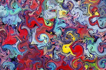 当代绘画墙装饰. 帆布上的油. 用暖色刷油漆. 迷幻设计.照片