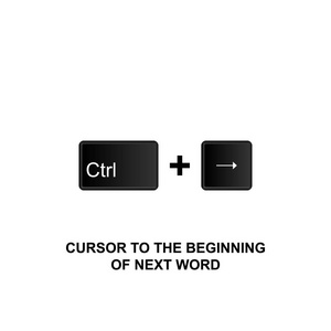 键盘快捷键光标到下一个单词图标的开头。 可用于网页标志，移动应用程序，UI，UX在白色背景
