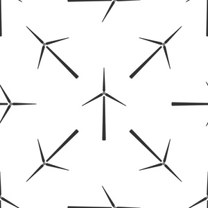 风力涡轮机图标无缝模式上的白色背景。风力发电机标志。风车剪影。用于发电的风车。扁平设计。矢量插图
