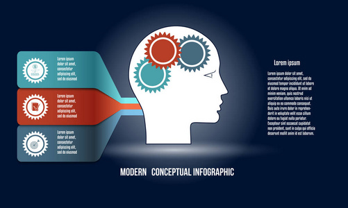 与齿轮在男子头部和彩色条。 模板与3个选项用于智能概念和其他概念变体。