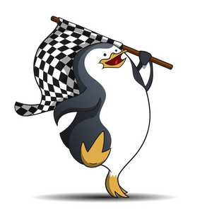 可爱的企鹅比赛跑道启动器与旗帜