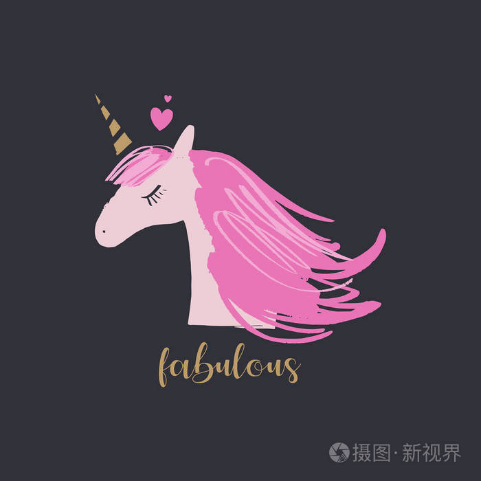 可爱的独角兽头 神话般的童话马 小马 女性魔法 贴纸印刷卡片海报 T恤 其他衣服等 矢量插图插画 正版商用图片17jkvw 摄图新视界
