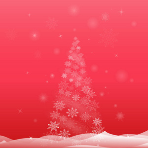 矢量图。 用红色背景的雪花做成的圣诞树