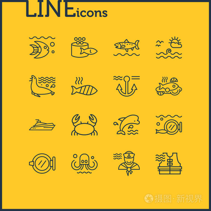 向量例证16个海图标线样式.