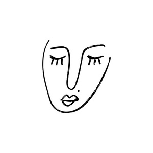 线条艺术魅力女性面部肖像.衣服,纺织品和其他印刷品.矢量图照片