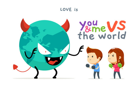 坏男一个男孩和一个女孩对抗坏世界照片