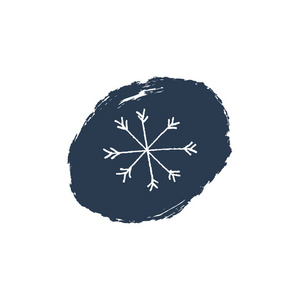 雪花手画蓝色图标，logo模板..冬季主题。白色背景的简单画笔素描插图