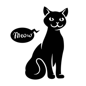 黑猫 meow 文字查出在白色向量例证