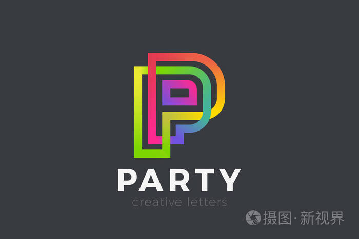 字母p标志几何字体设计矢量模板线性风格无限循环彩色线字母标志型