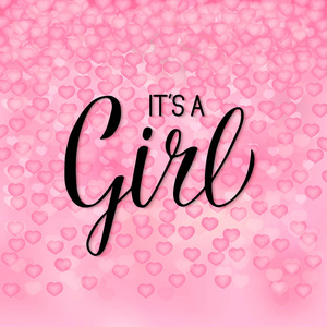 s a girl calligraphy lettering. Pink 3d background with falling 