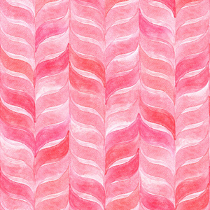 水彩淡粉色背景，有弯曲的波浪叶。 织物几何无缝图案