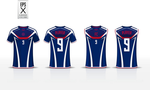 无袖白色运动衫蓝色 t恤运动模板设计足球球衣, 足球套件和坦克上衣的