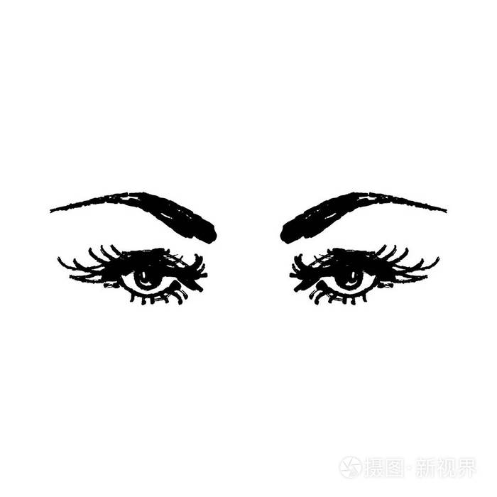眼睛和睫毛标志. 风格化的手绘艺术. 抽象黑白矢量插图