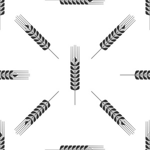谷物图标设置与大米, 小麦, 玉米, 燕麦, 黑麦, 大麦图标无缝图案在白色背景。麦面面包的象征。农业小麦符号。扁平设计。矢量插