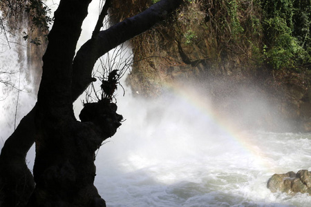 以色列国北部巴尼亚河雨水的快速流动