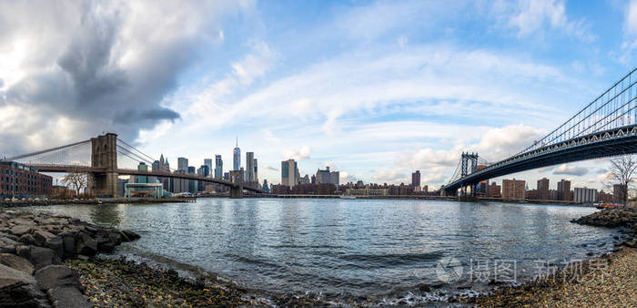 曼哈顿和布鲁克林大桥全景美国纽约