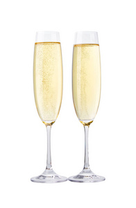 两杯香槟在白色背景上孤立