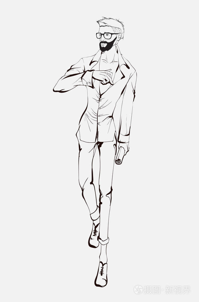 英俊的时尚男士展示街头时尚插画-正版商用图片17k96o-摄图新视界