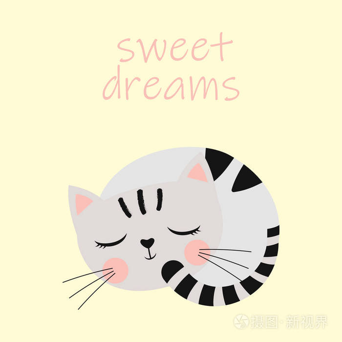 可爱的睡猫在米色背景可爱的卡通小猫和字母甜蜜的梦卡设计版画插画 正版商用图片17k9wq 摄图新视界 可爱的睡猫在米色背景可爱的卡通小猫和字母甜蜜的梦卡设计版画插画 正版商用图片17k9wq 摄图新视界