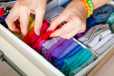 把衣服整齐地叠起来,放在抽屉里照片