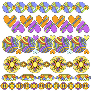 五颜六色的花边或边收集与心和花